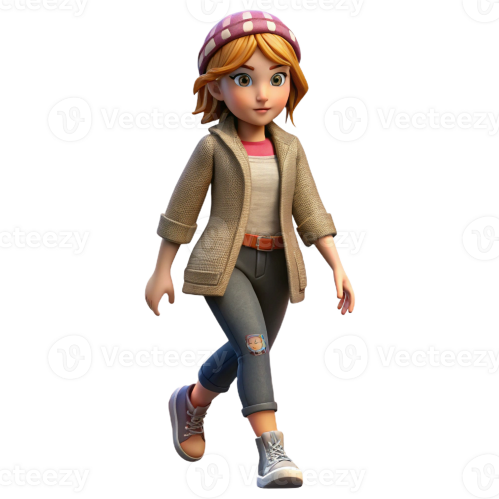 vibrant contemporary Urban Fashion Girl Walking Isolated high resolution png