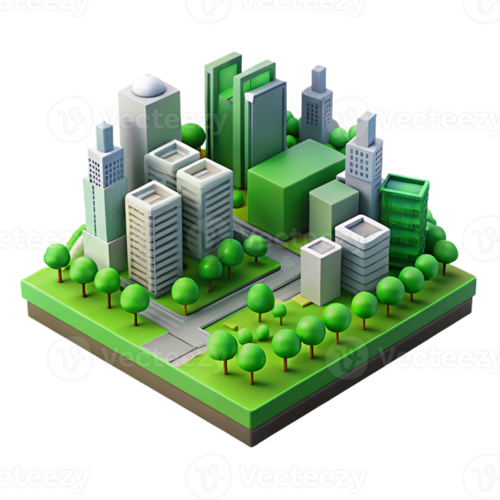 impressive creative Urban Landscape with Green Spaces Isolated authentic png