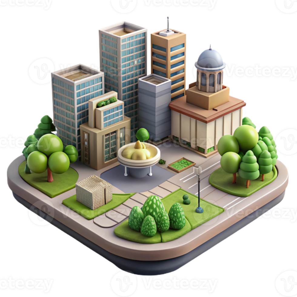 extraordinary traditional Urban Landscape with Park and Buildings Transparent Background premium png