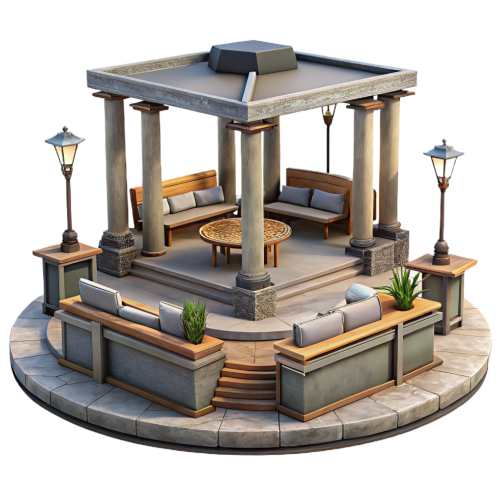vibrant abstract Urban Plaza with Seating Area Transparent Background png