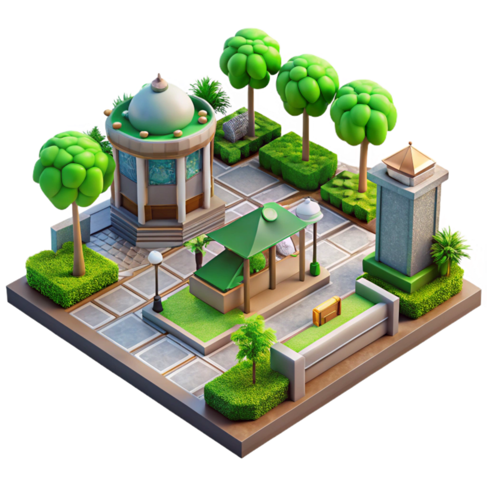 vibrant classic Urban Plaza with Green Space Transparent Background exclusive png