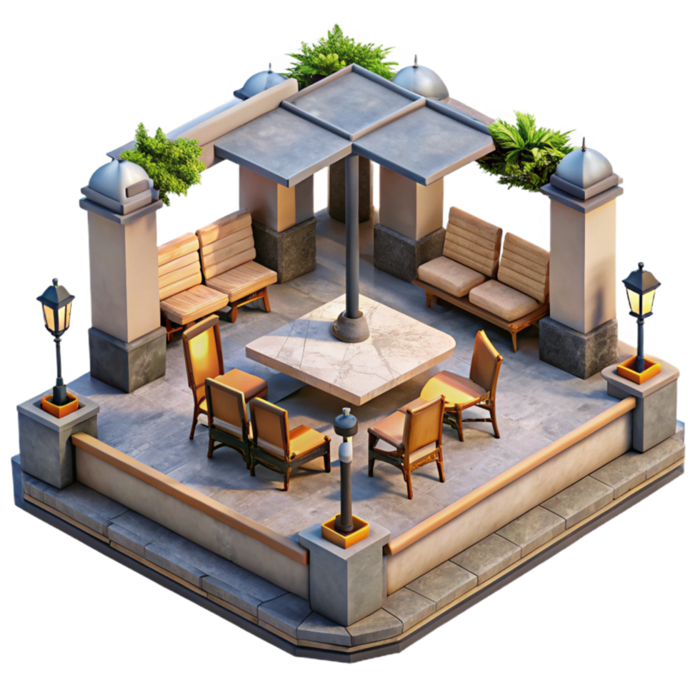 beautiful modern Urban Plaza with Seating Area Transparent Background high quality png