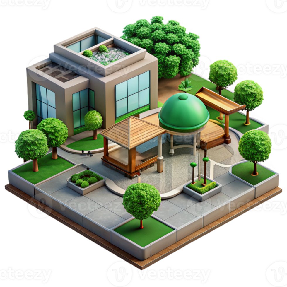 serene contemporary Urban Plaza with Green Space Transparent Background high quality png