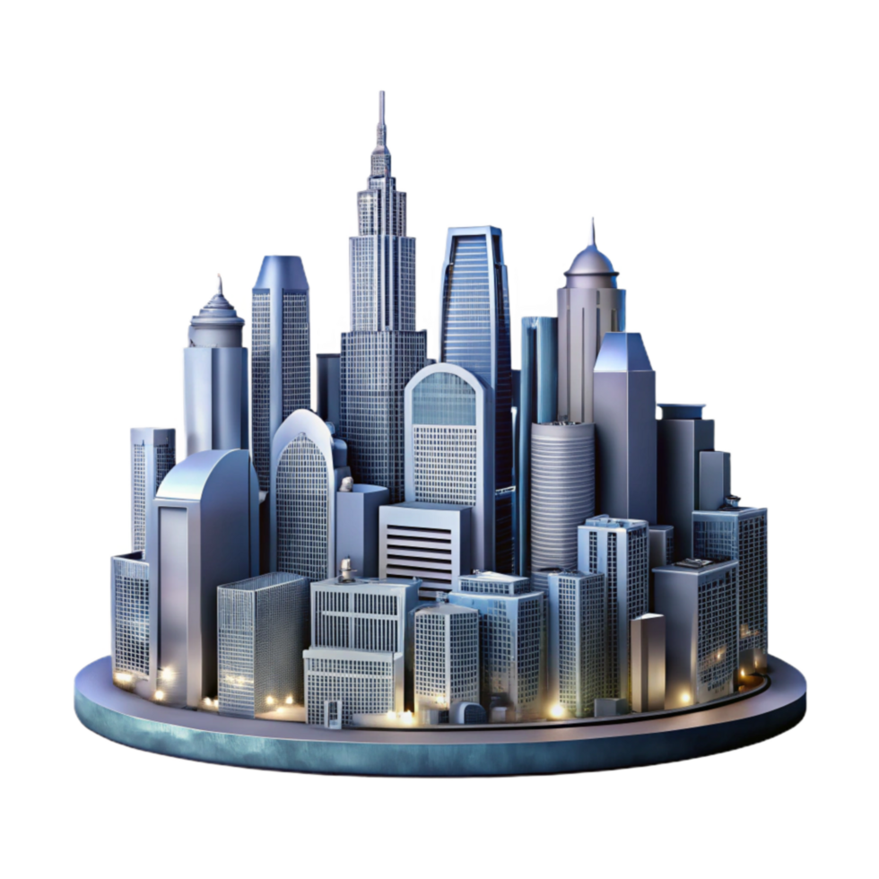 impressive contemporary Urban Skyline Panorama Night View Isolated genuine png
