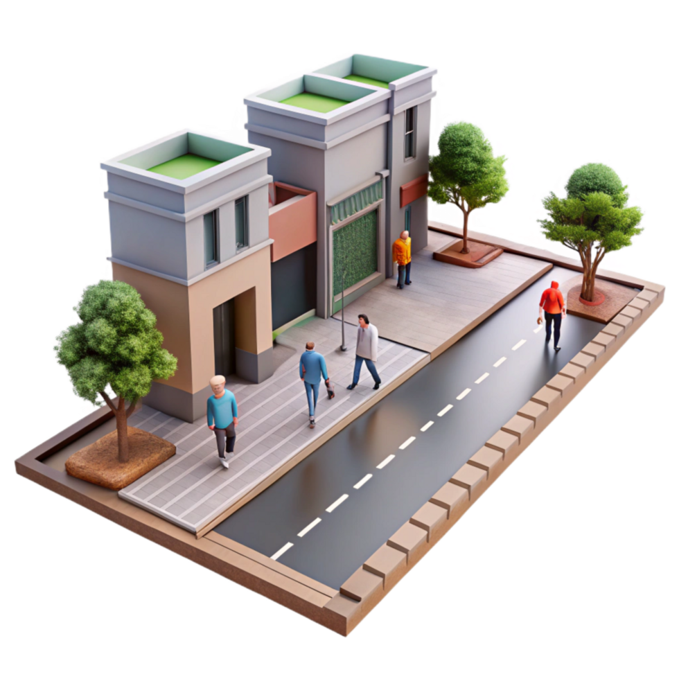 vibrant artistic Urban Street with Pedestrians Cutout high quality png