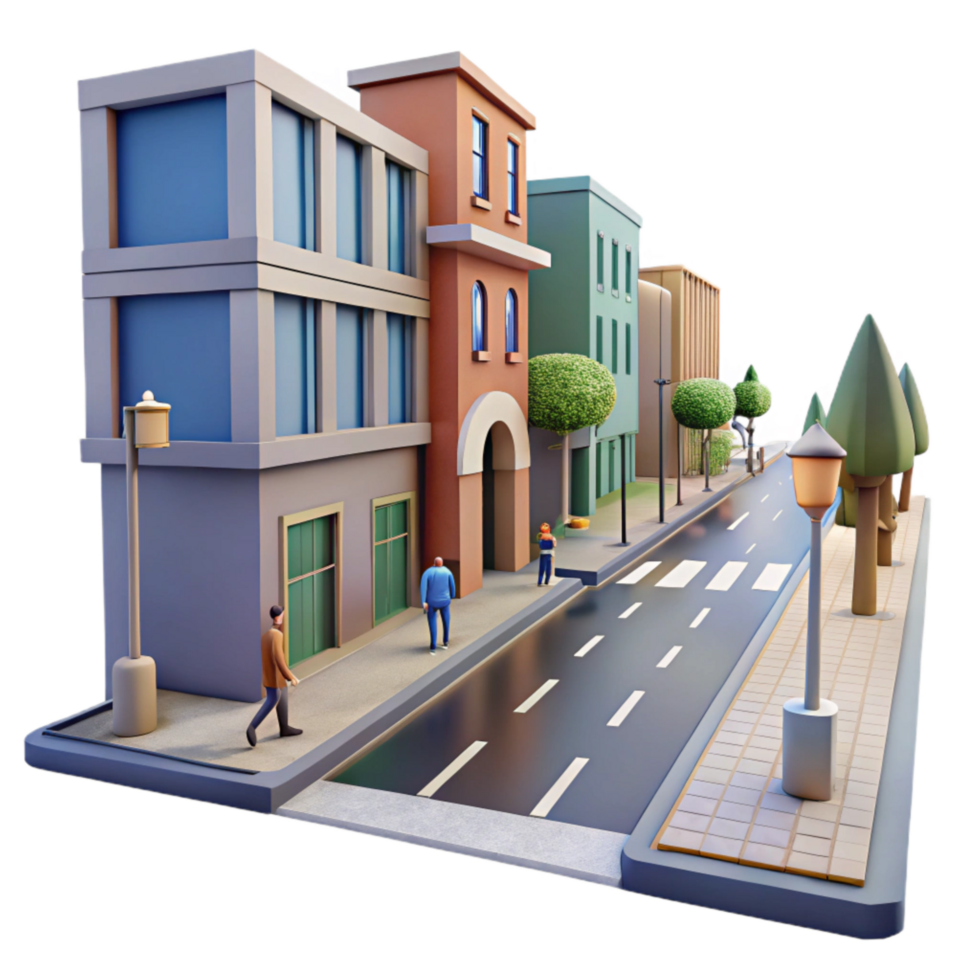 serene minimalist Urban Street with Pedestrians Cutout high resolution png