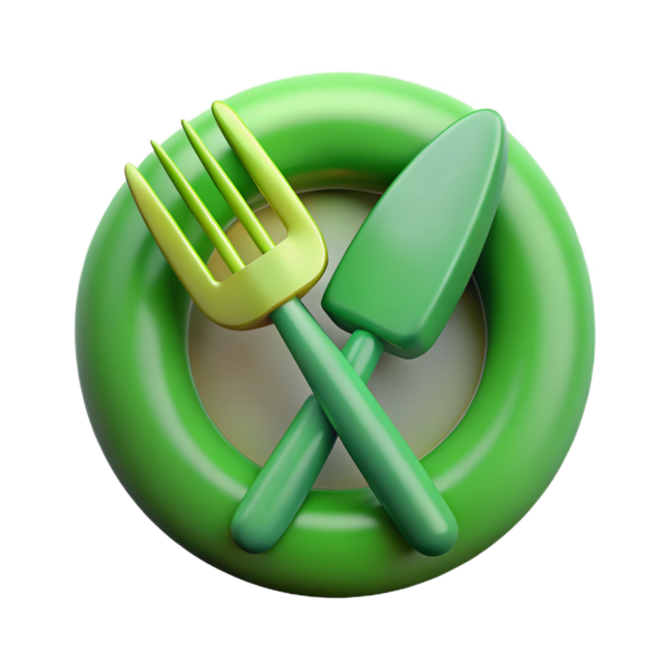 impressive abstract Vegetarian Symbol Green Fork and Knife Isolated authentic png