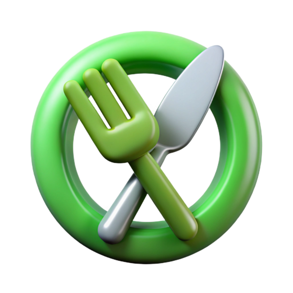 magnificent classic Vegetarian Symbol Green Fork and Knife Isolated detailed png