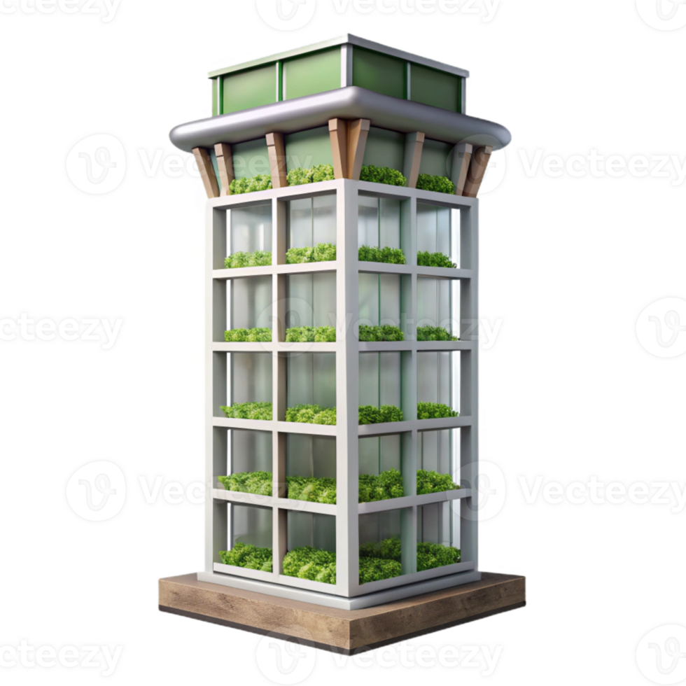 impressive minimalist Vertical Farming Tower Side View Transparent Background png