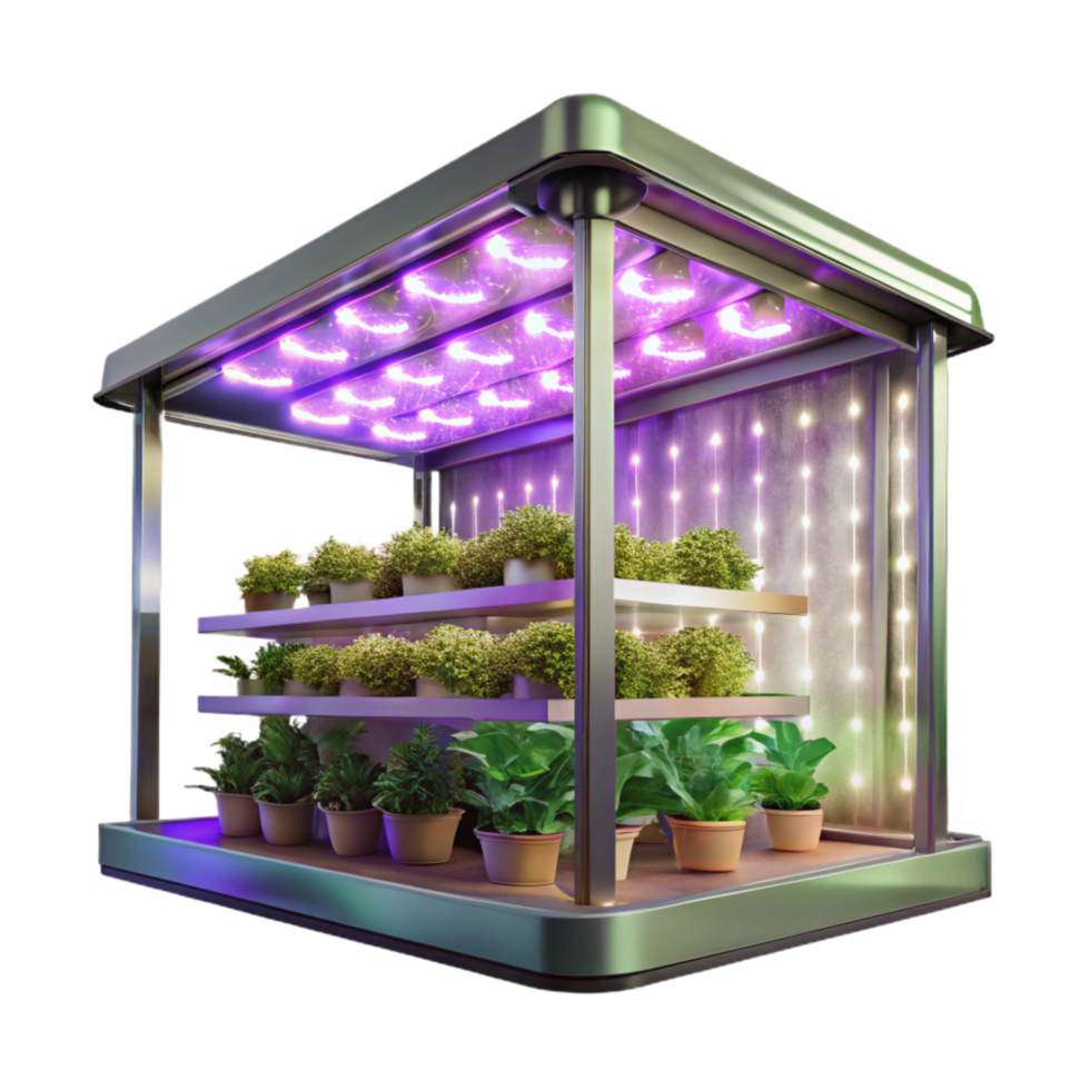 serene creative Vertical Farm Interior with Led Lighting Transparent Background original png
