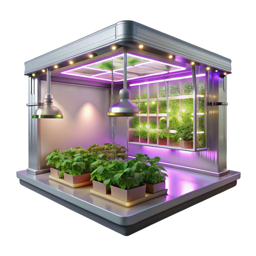 beautiful modern Vertical Farm Interior with Led Lighting Transparent Background detailed png