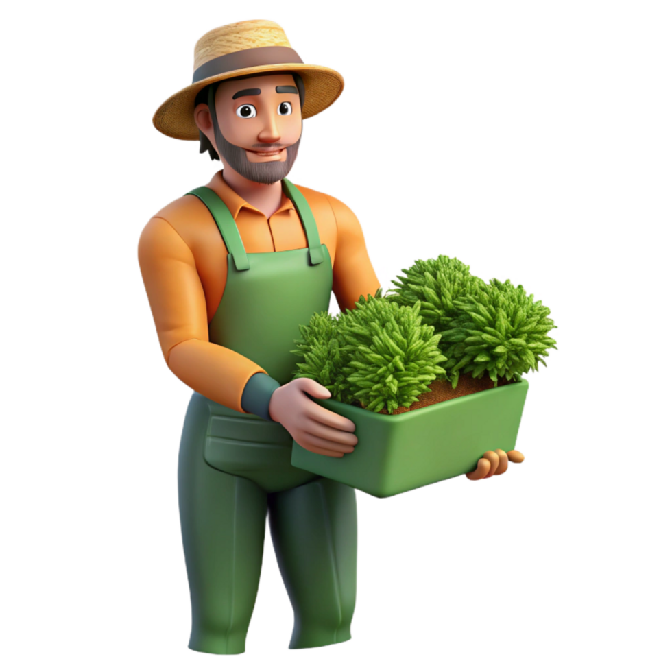 magnificent contemporary Vertical Farm Worker Harvesting Herbs Isolated authentic png