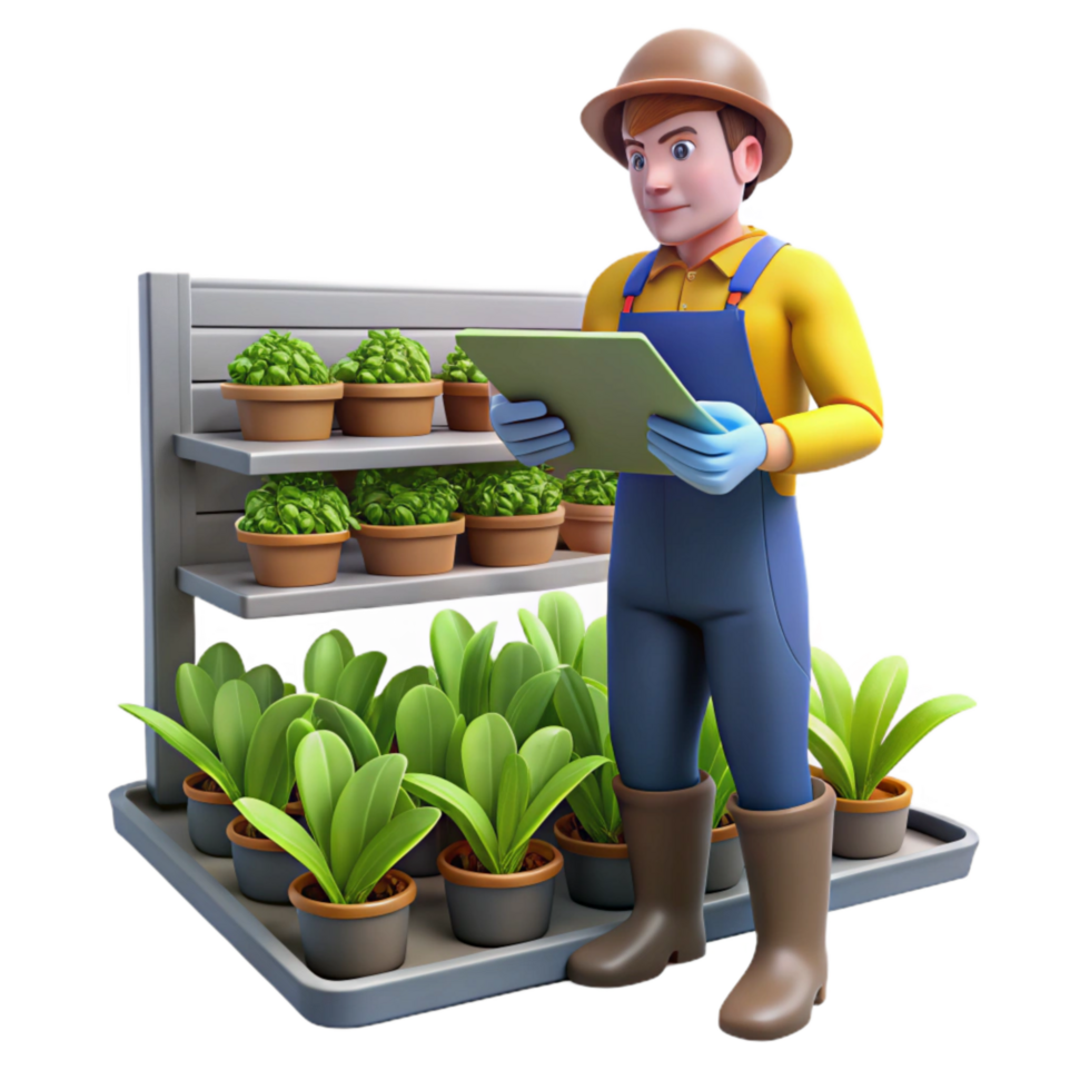 impressive modern Vertical Farm Worker Inspecting Plants Isolated Cutout exclusive png