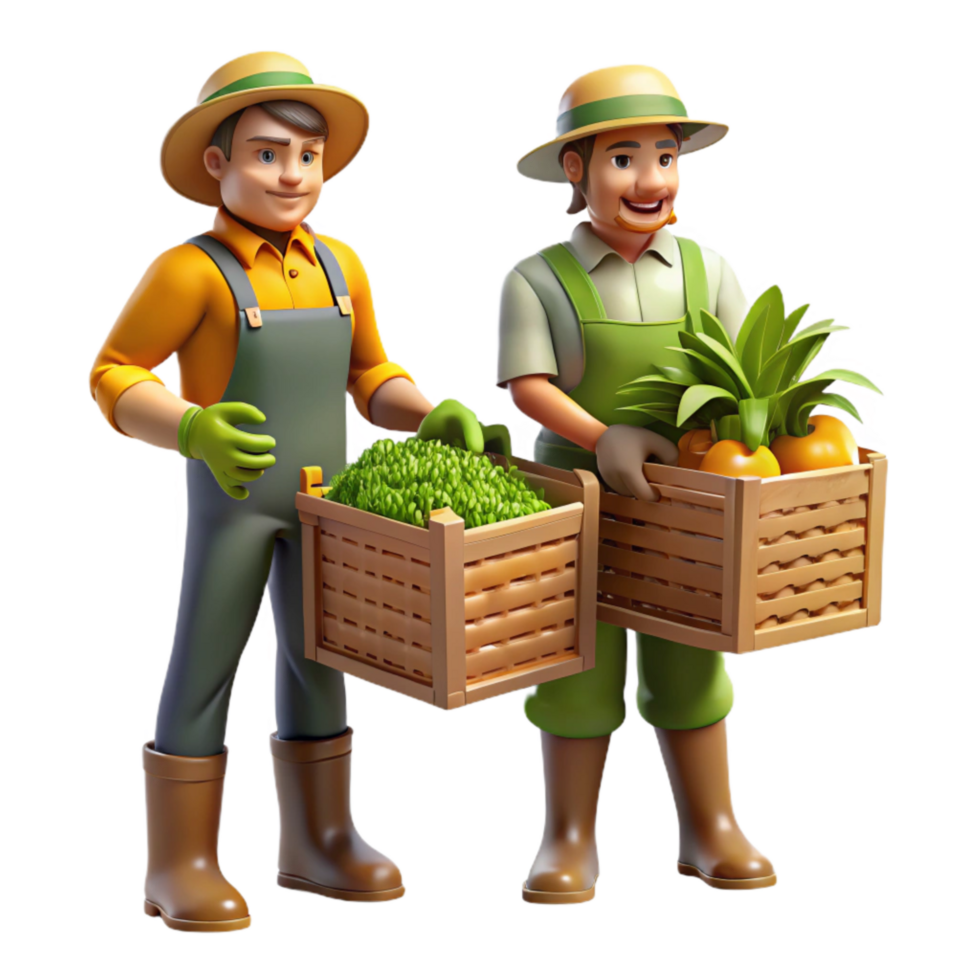 dramatic vintage Vertical Farm Workers Harvesting Crops Isolated Transparent Background png