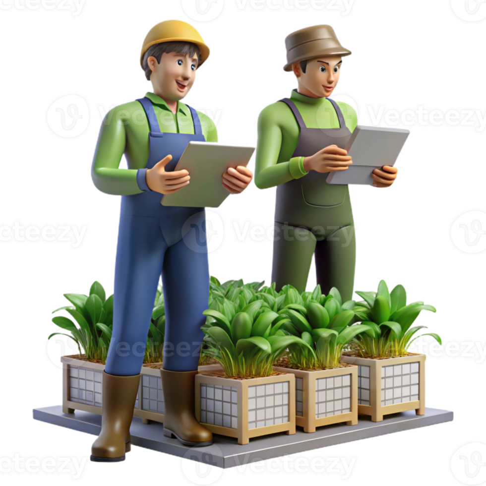stunning contemporary Vertical Farm Workers Inspecting Plants Isolated Transparent Background genuine png