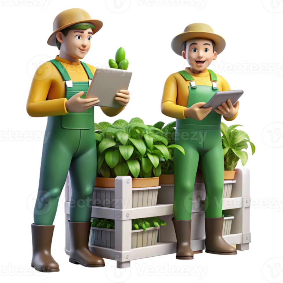 serene traditional Vertical Farm Workers Inspecting Plants Isolated Transparent Background original png