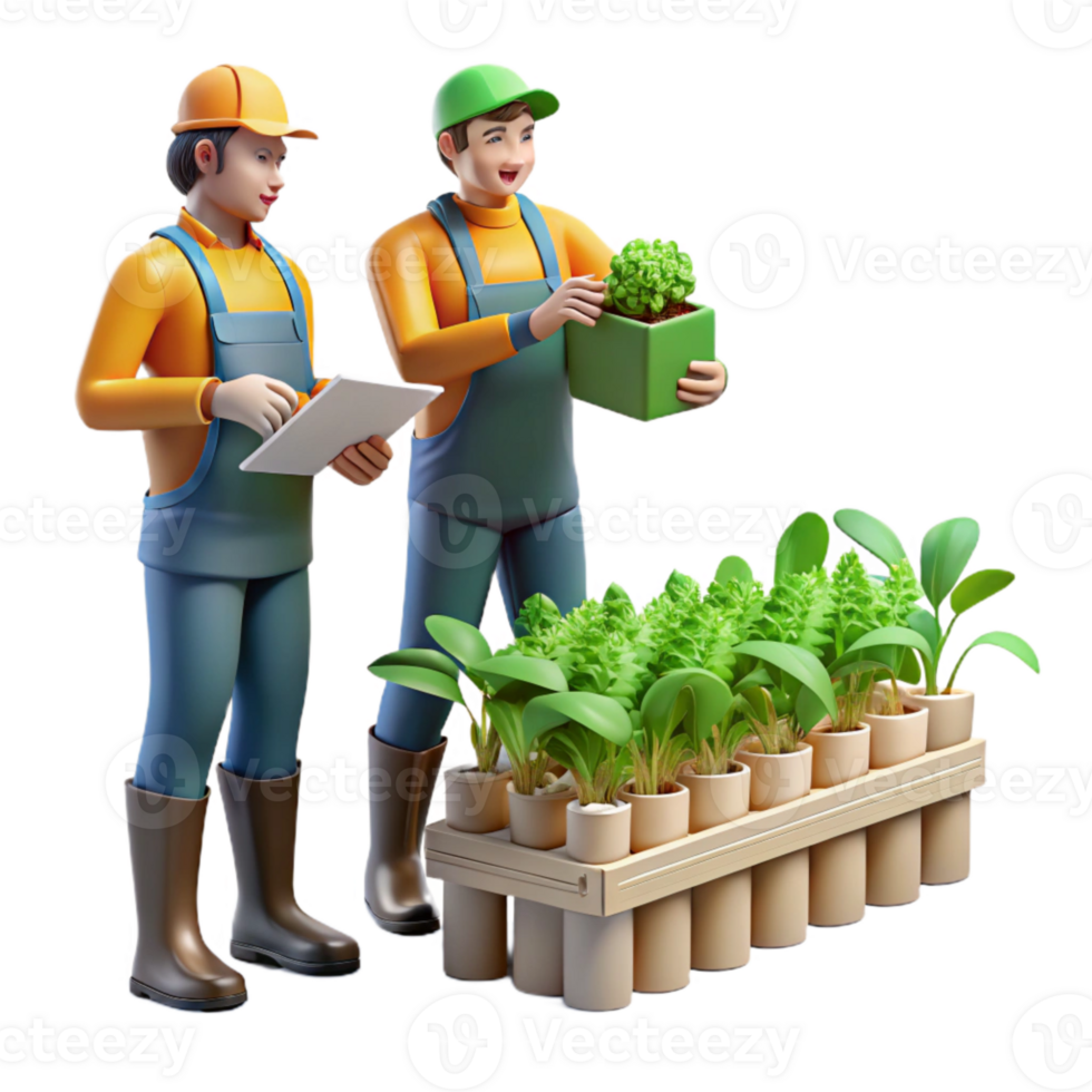 dramatic modern Vertical Farm Workers Inspecting Plants Isolated Transparent Background high resolution png