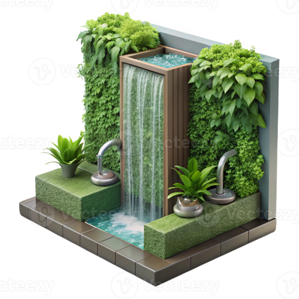 vibrant abstract Vertical Garden with Water Feature Isolated Cascading Water premium png