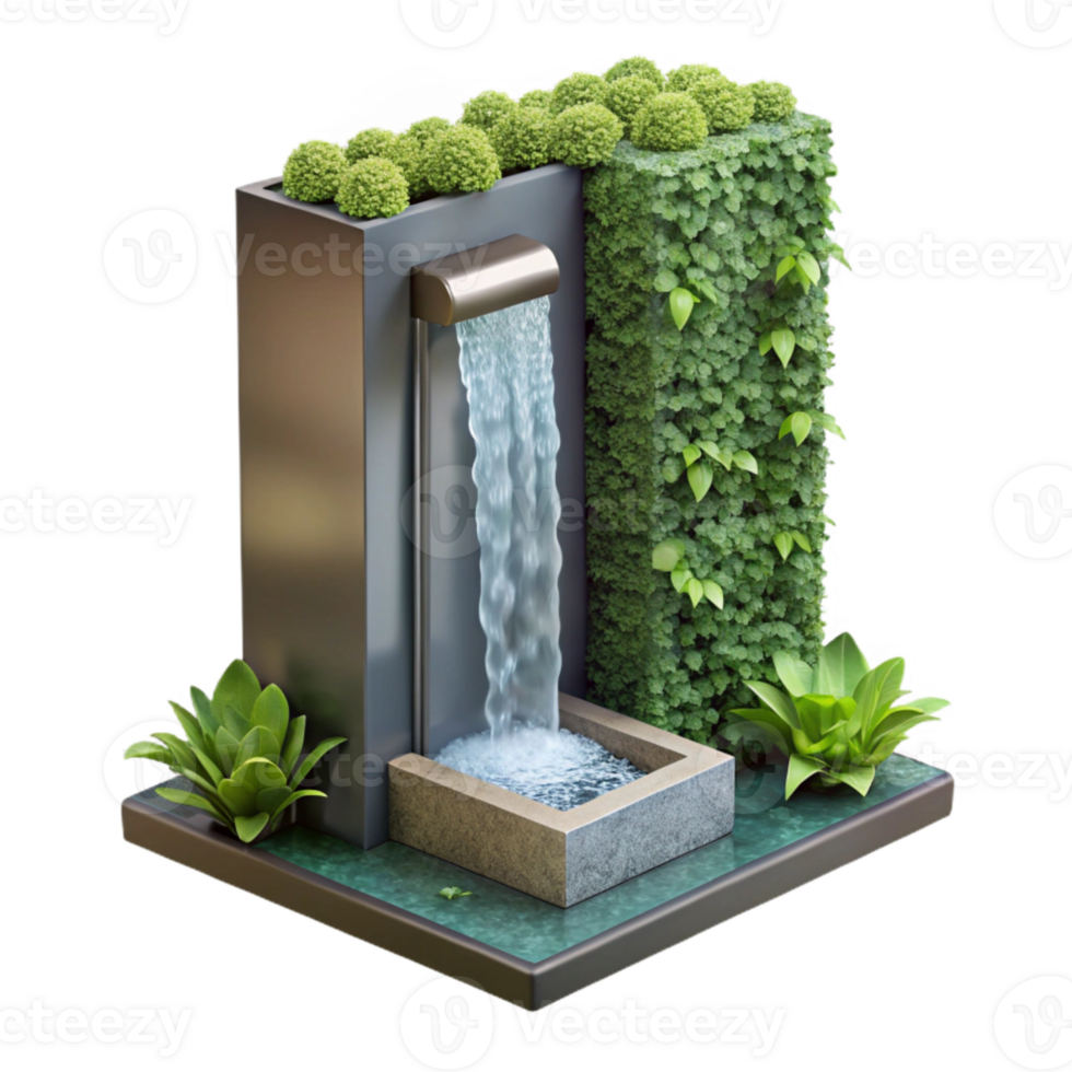 magnificent rustic Vertical Garden with Water Feature Isolated Cascading Water detailed png