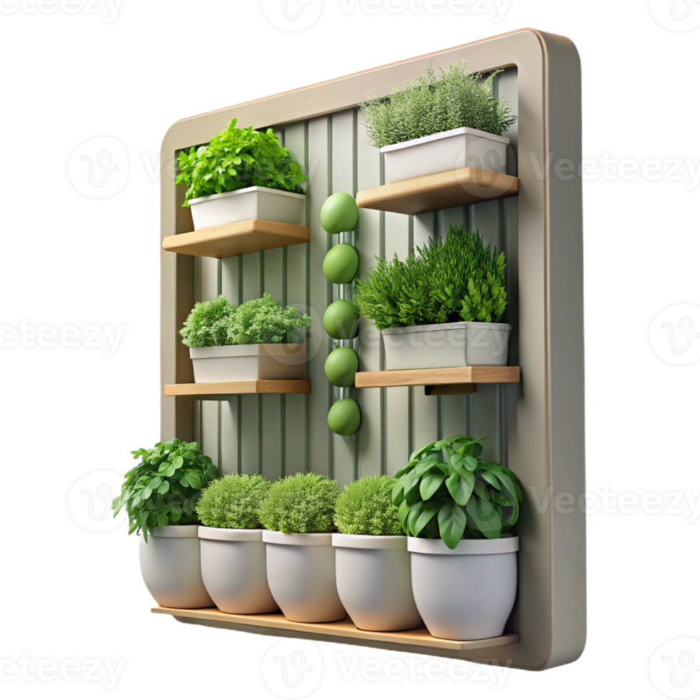 serene classic Vertical Herb Garden Kitchen Wall Transparent Background high resolution png