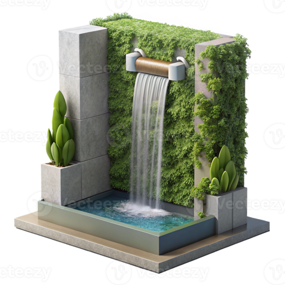 serene modern Vertical Garden with Water Feature Isolated Cascading Water high resolution png