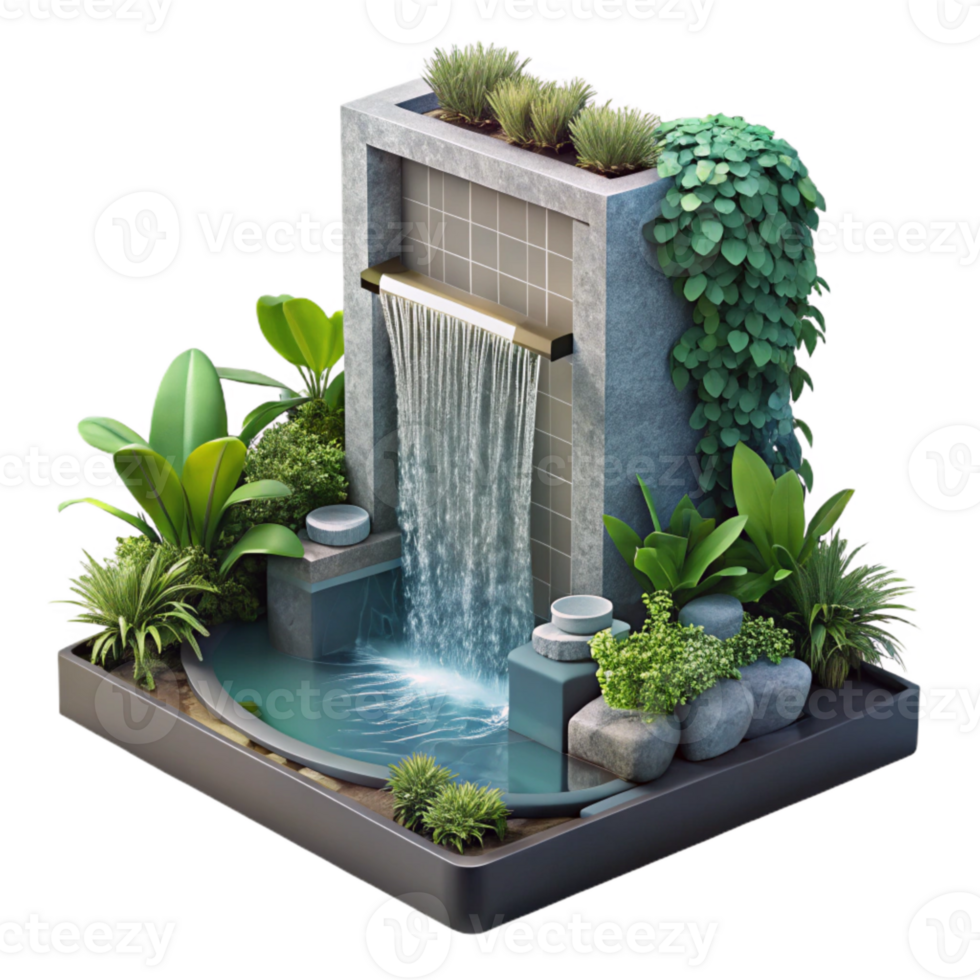 serene vintage Vertical Garden with Water Feature Isolated Cascading Water genuine png
