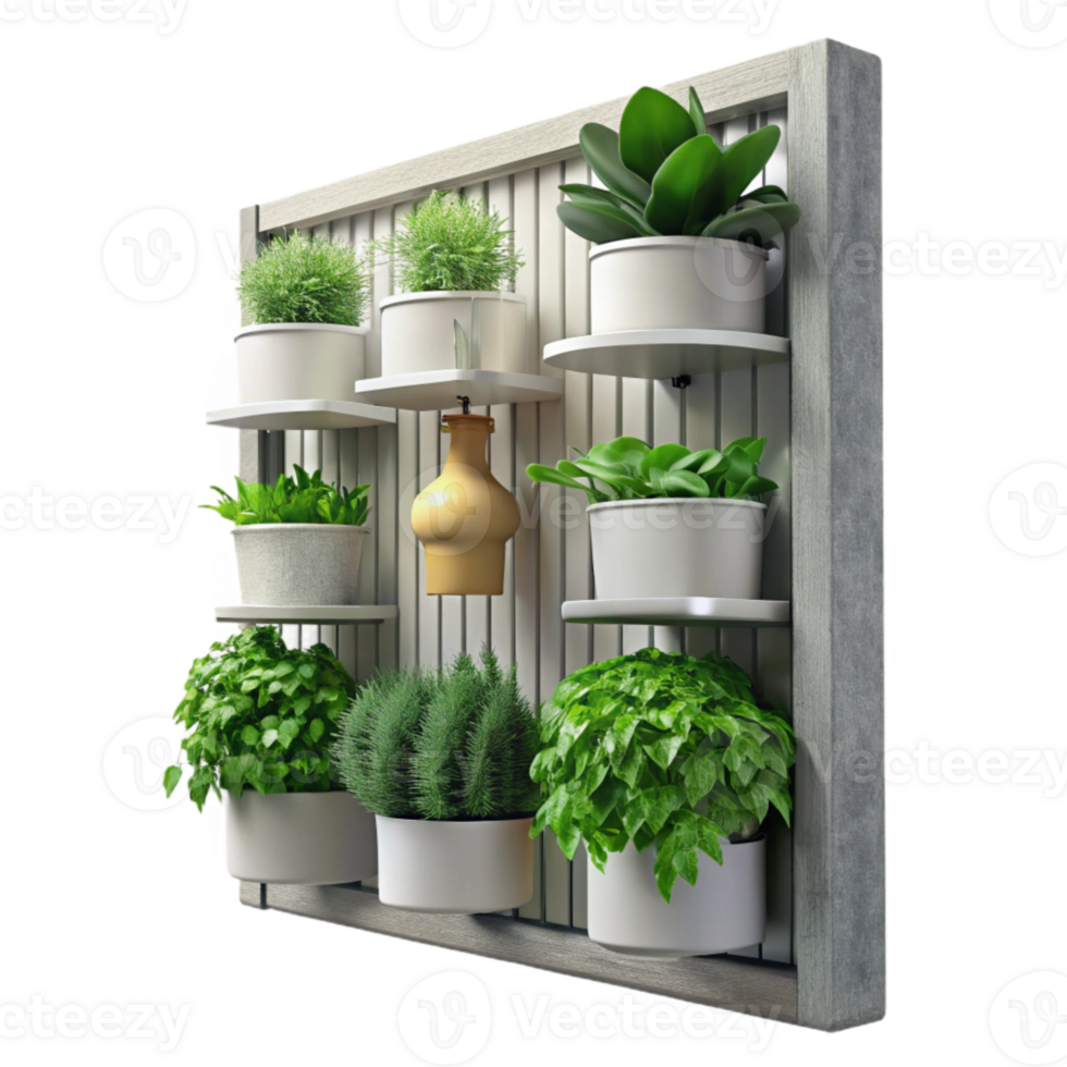 vibrant traditional Vertical Herb Garden Kitchen Wall Transparent Background high resolution png
