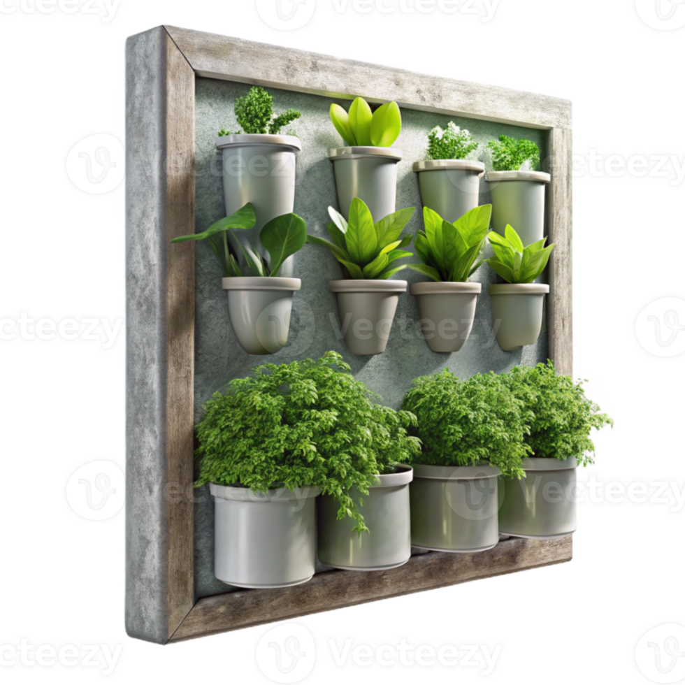 beautiful modern Vertical Herb Garden Kitchen Wall Transparent Background premium png