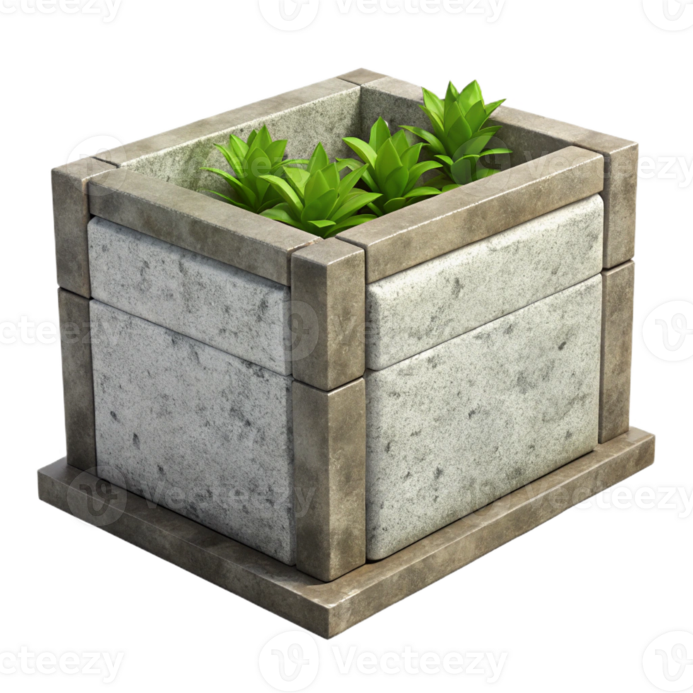 beautiful contemporary Vertical Planter Box Concrete Gray Transparent Background authentic png