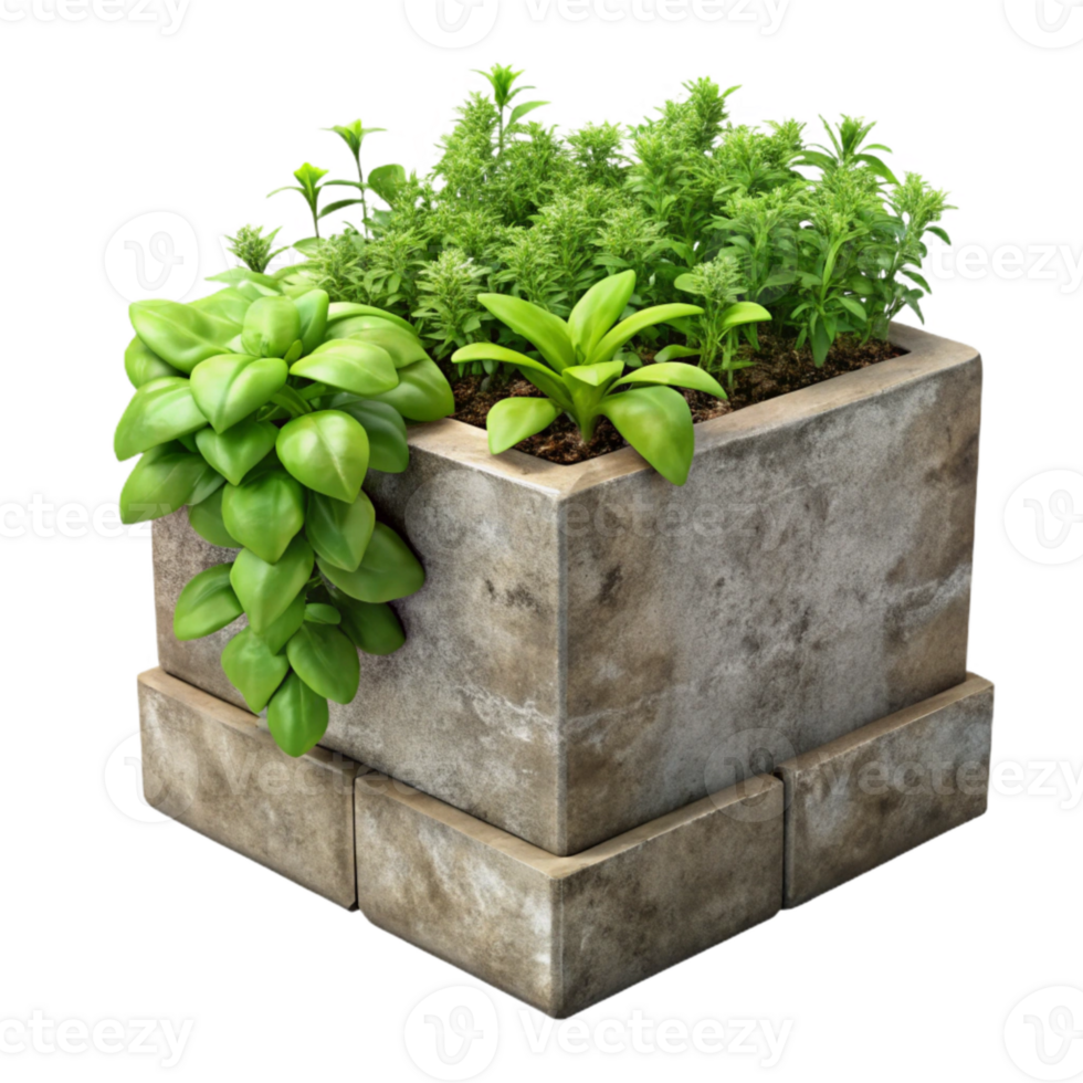 elegant abstract Vertical Planter with Herbs Cutout Front View png