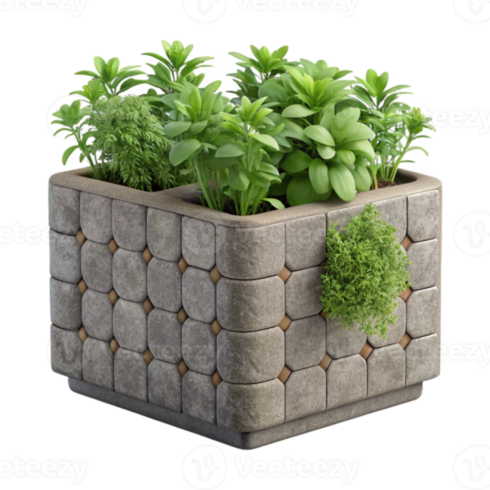 vibrant creative Vertical Planter with Herbs Cutout Front View high resolution png