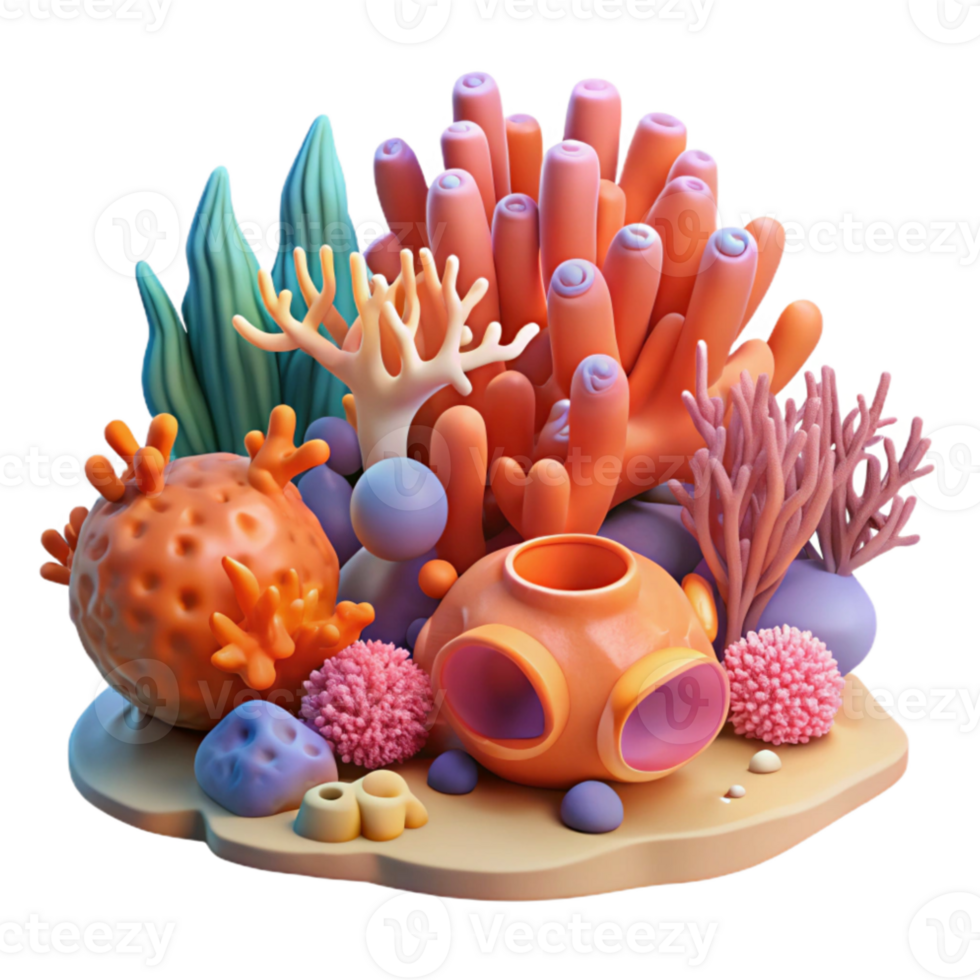 impressive vintage Vibrant Coral Reef Scene with Transparent Background png