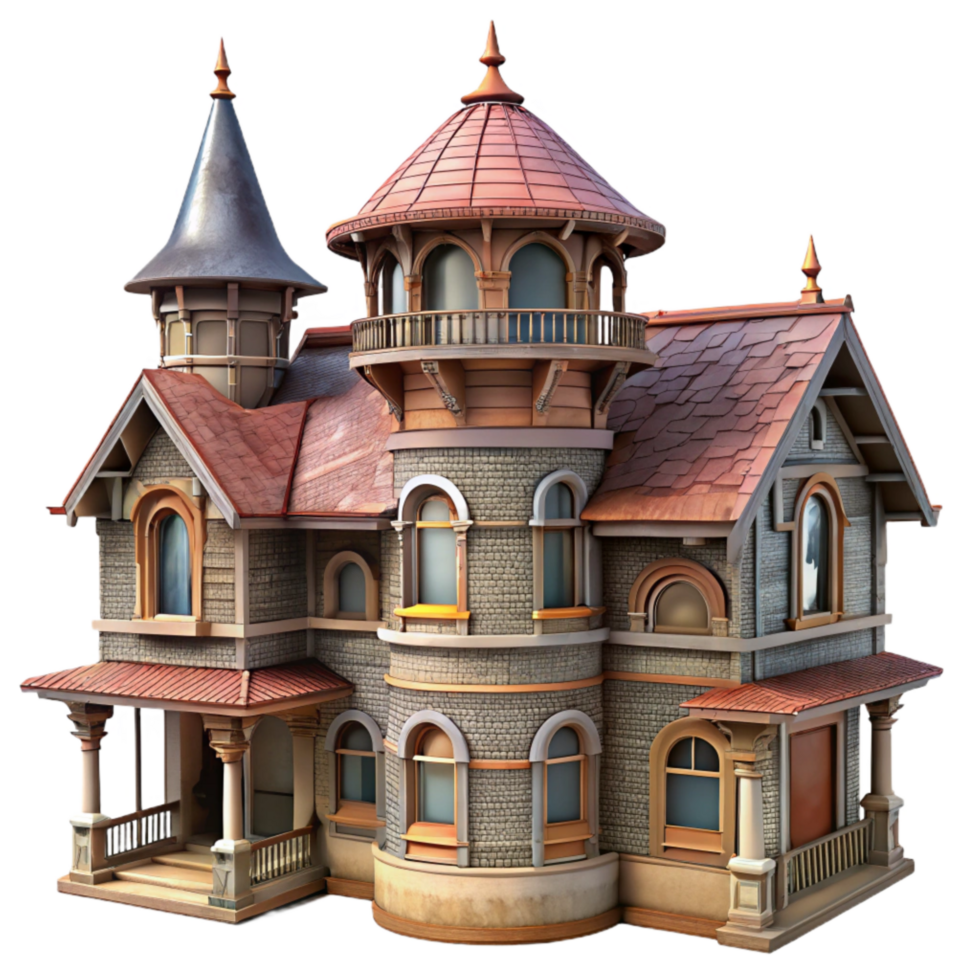 wonderful minimalist Victorian Mansion Turret Detailed Architecture Transparent Background premium png