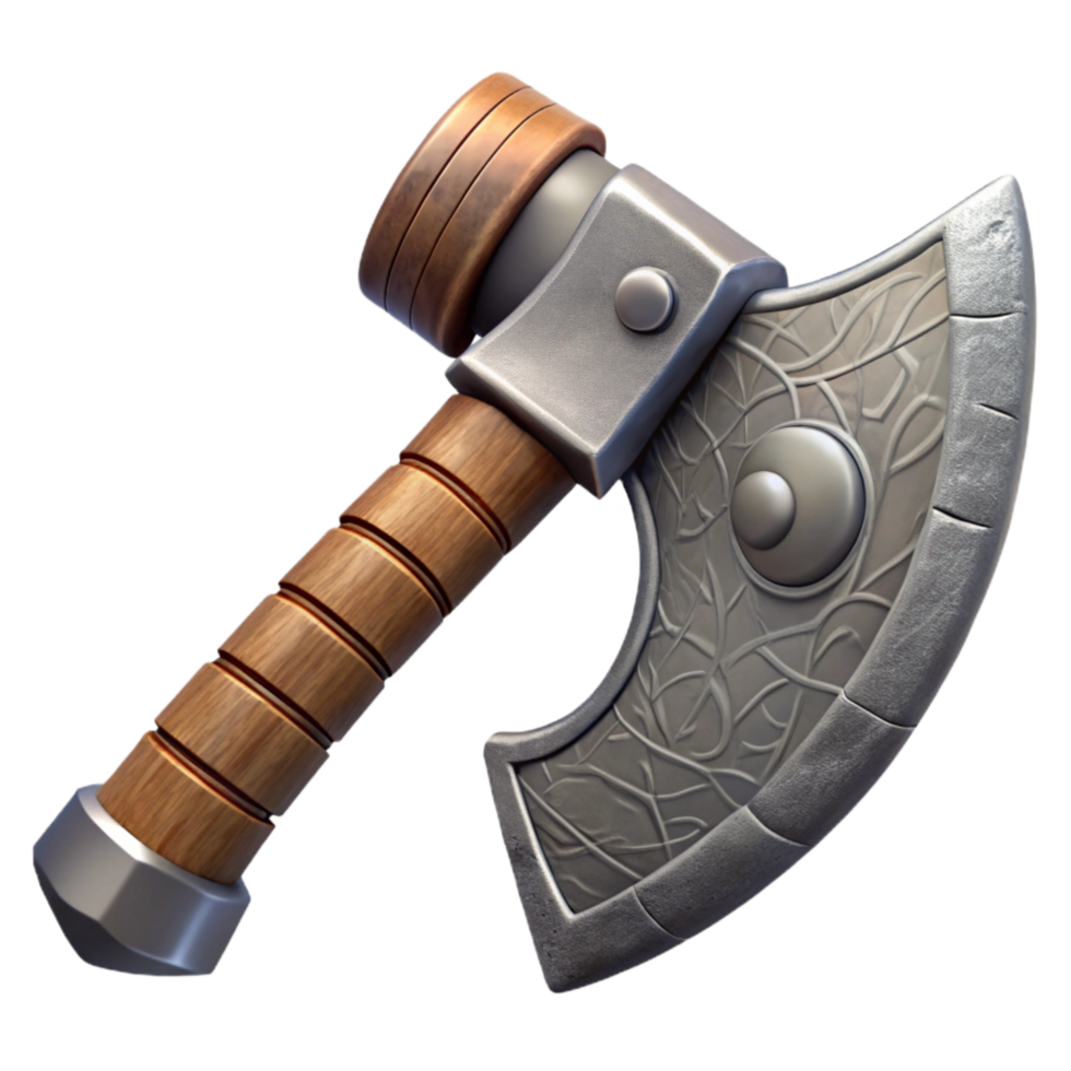 dramatic abstract Viking Axe Head Metal Texture Side Angle Transparent Background high resolution png