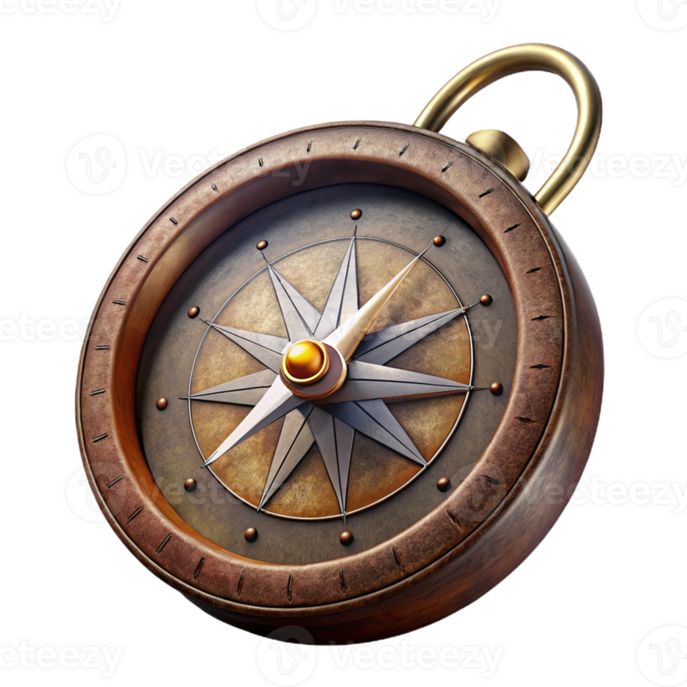 extraordinary classic Vintage Compass with Worn Leather Transparent Background high quality png