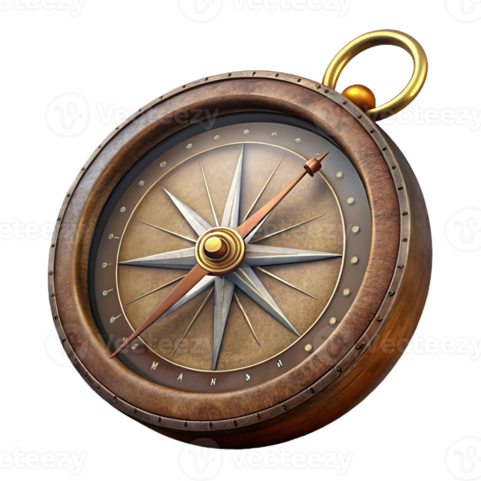 magnificent rustic Vintage Compass with Worn Leather Transparent Background detailed png