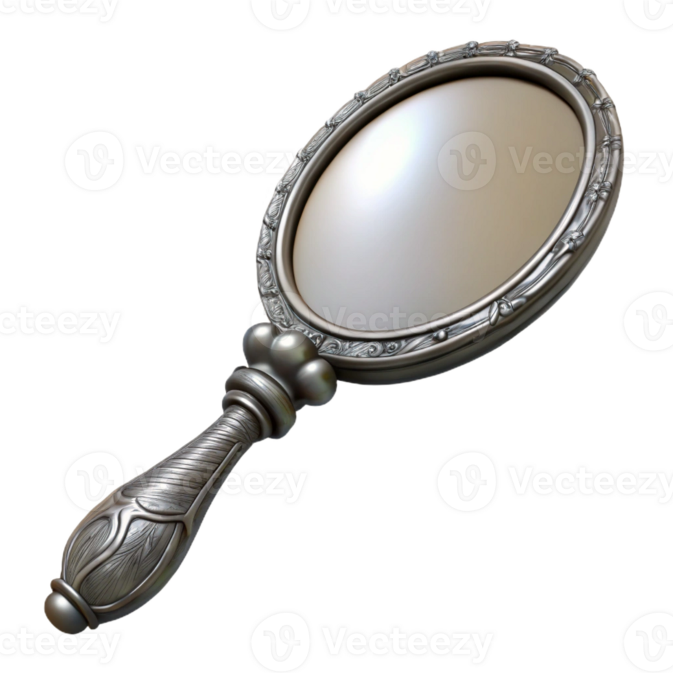 magnificent traditional Vintage Hand Mirror Transparent Background Silver Finish high resolution png