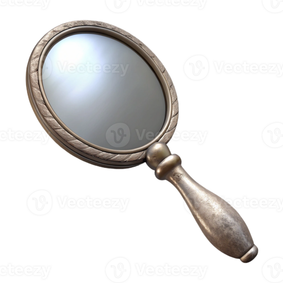 elegant abstract Vintage Hand Mirror Transparent Background Silver Finish premium png