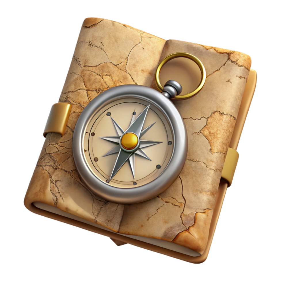 wonderful rustic Vintage Map and Compass Isolated high resolution png