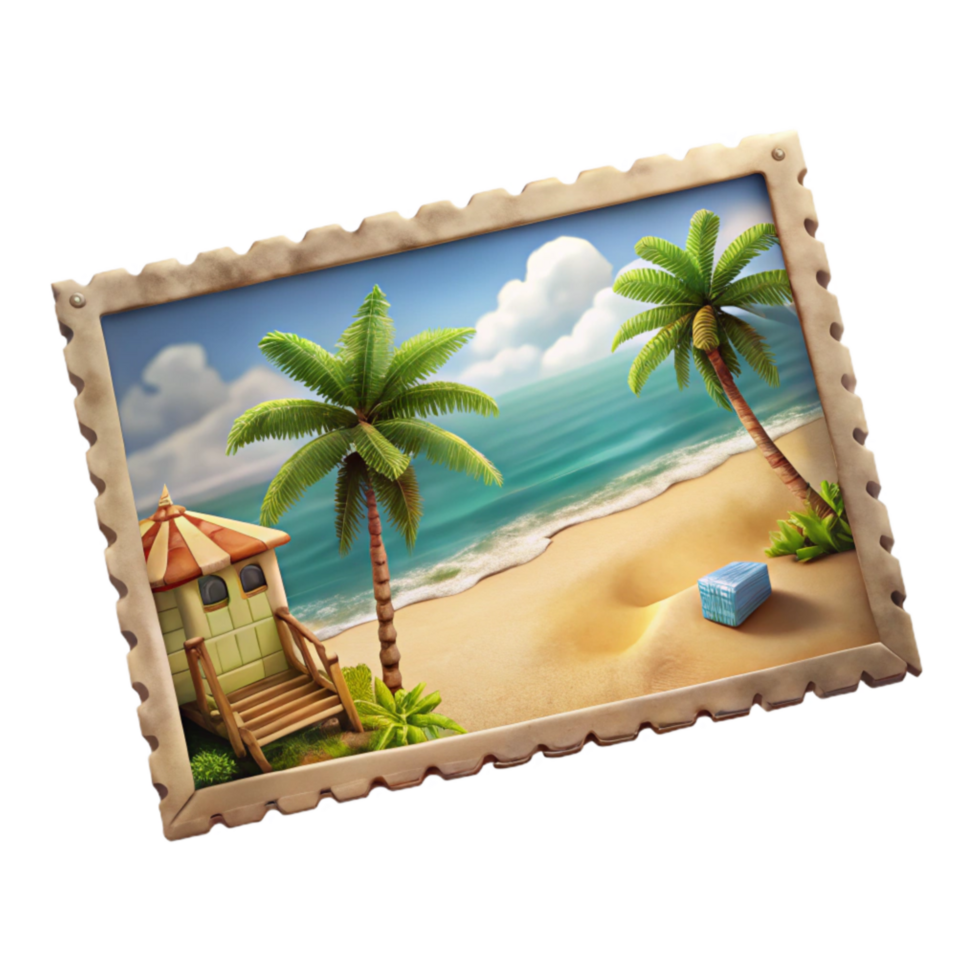 magnificent abstract Vintage Postcard with Beach Scene Isolated authentic png