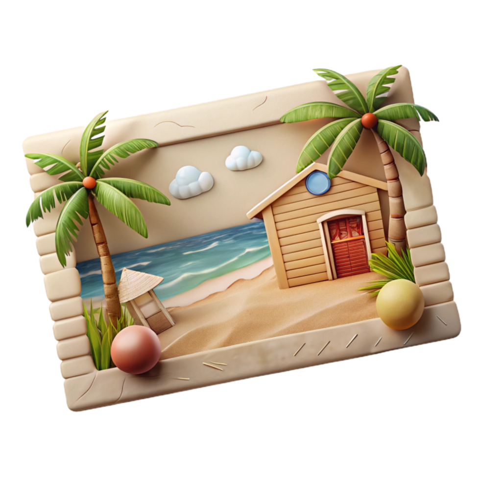 vibrant rustic Vintage Postcard with Beach Scene Isolated exclusive png