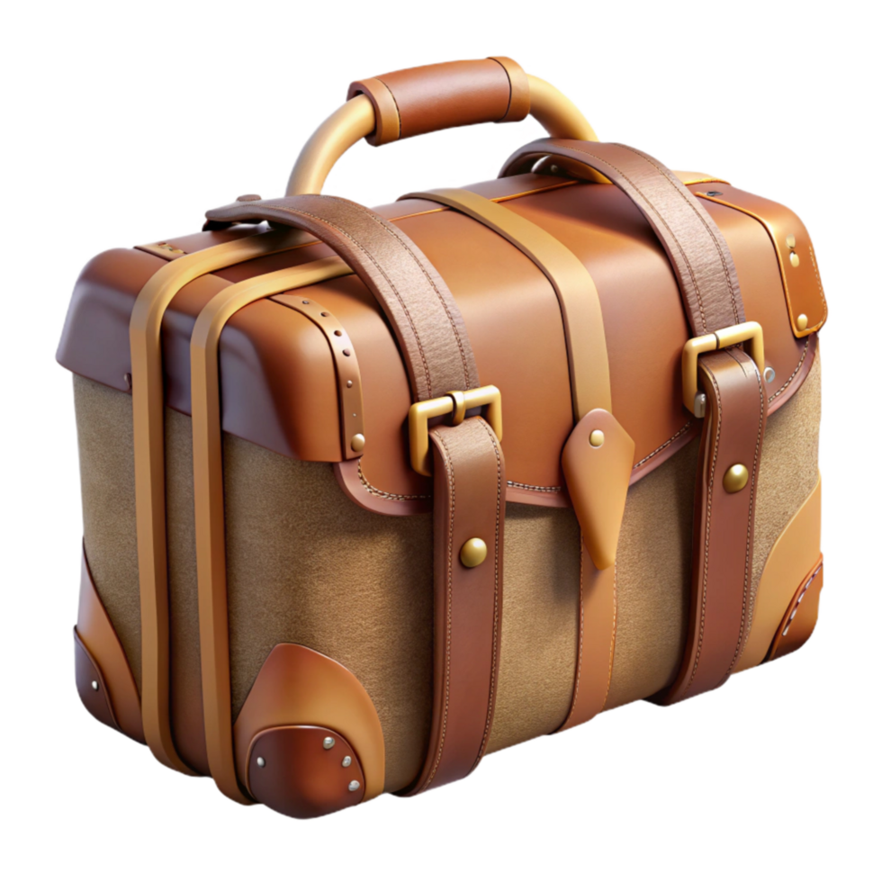 impressive modern Vintage Travel Bag with Metal Buckles Isolated Element high resolution png