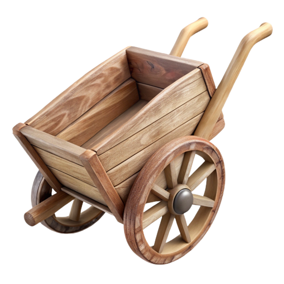 dramatic classic Vintage Wooden Wheelbarrow Side View Cutout Element high resolution png
