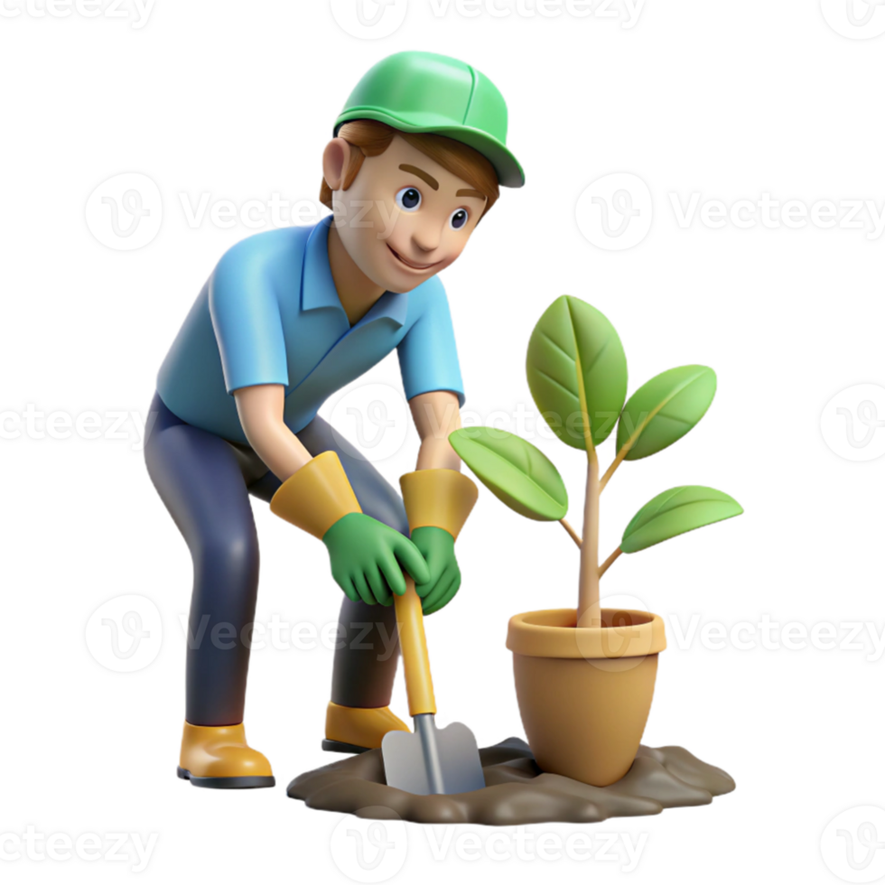 serene artistic Volunteer Planting Tree Sapling Cutout Transparent Background high quality png