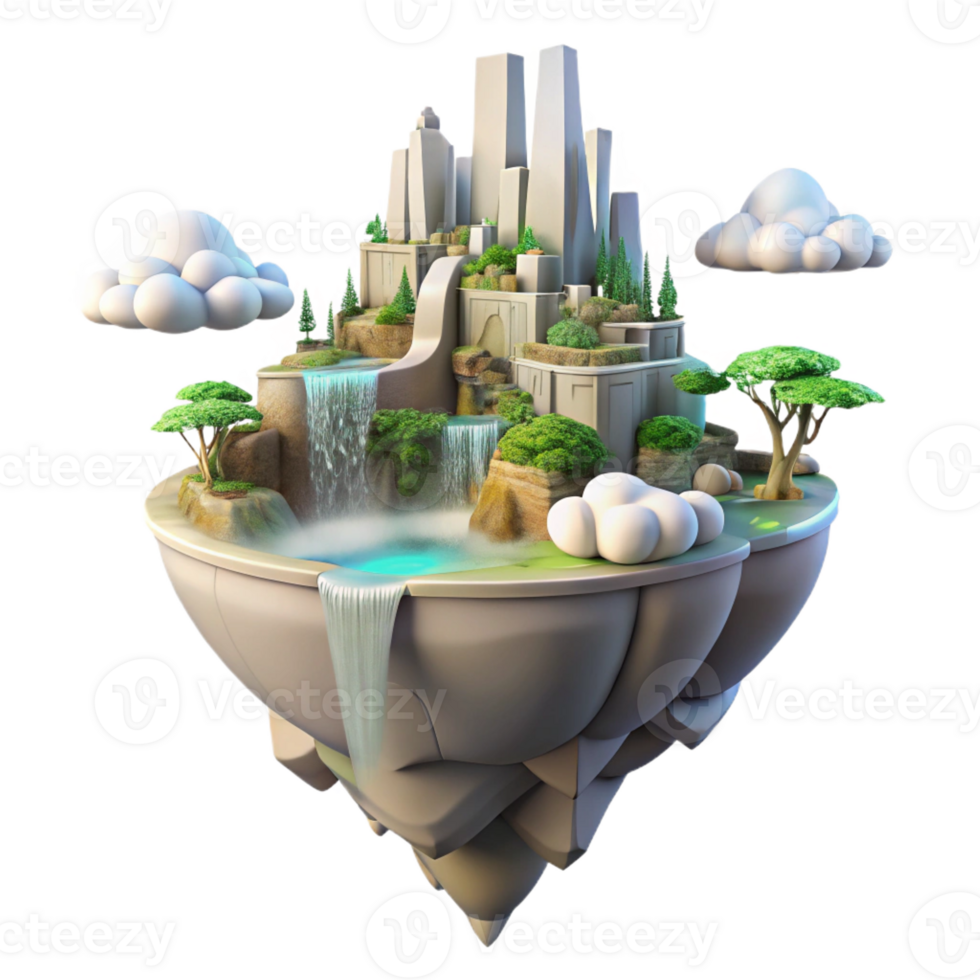 extraordinary creative A Floating Island City with Cascading Wate high quality png