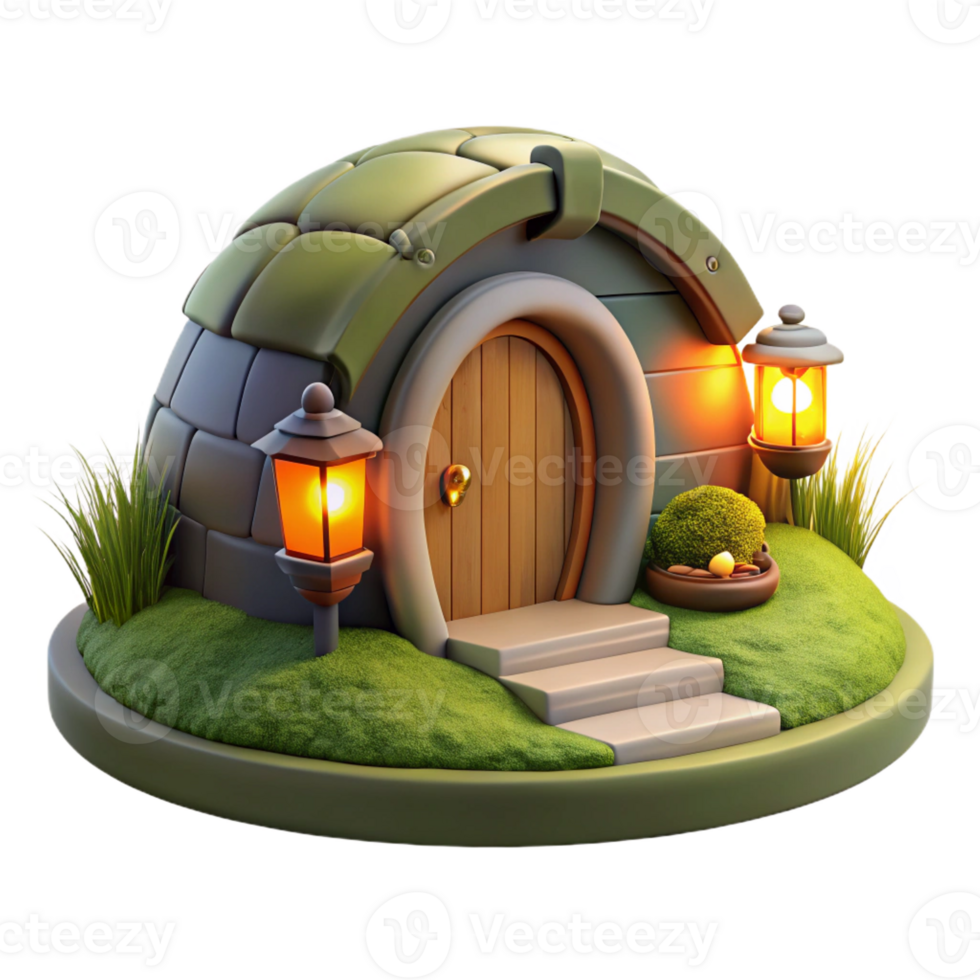 extraordinary minimalist Cozy Hobbit Hole in Green Hill png