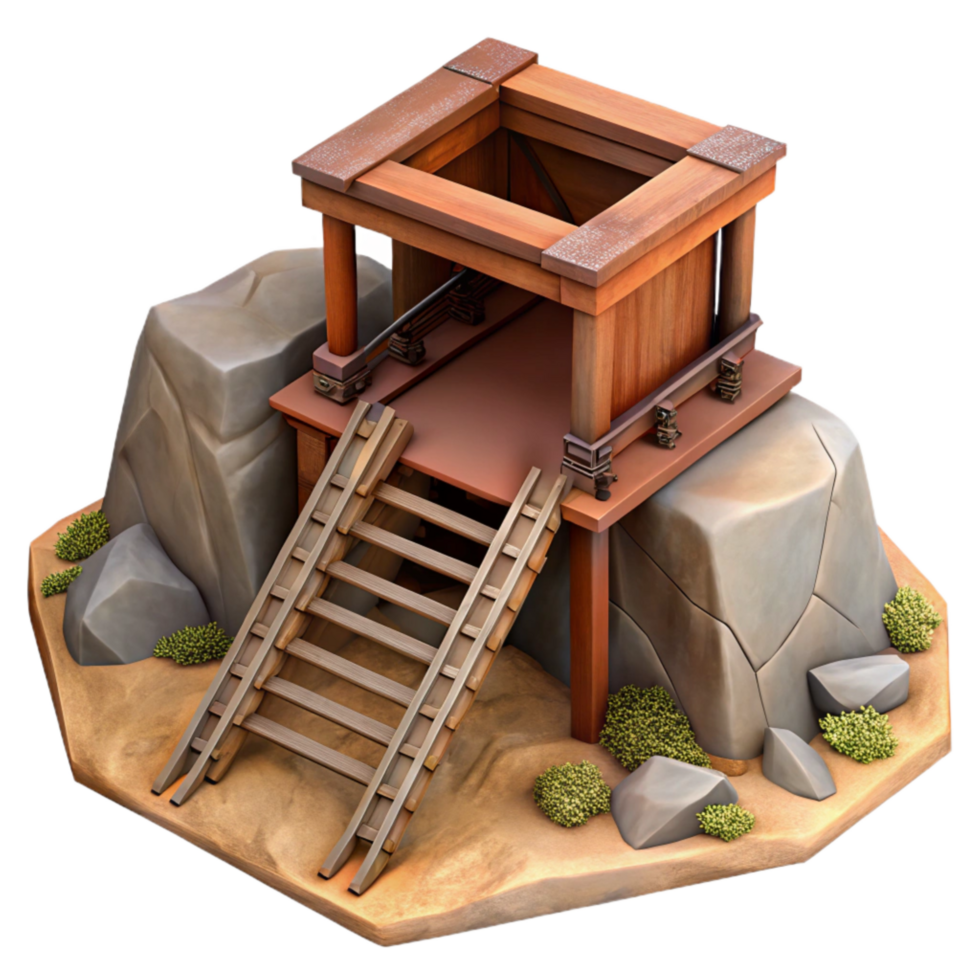 serene minimalist Abandoned Mine Shaft Rusty Rails authentic png