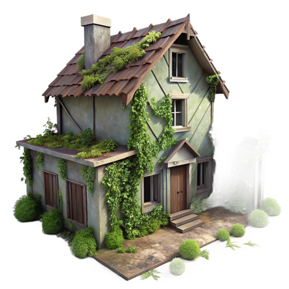 dramatic abstract Abandoned Farmhouse Overgrown Vines png
