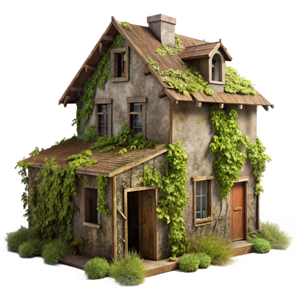 serene rustic Abandoned Farmhouse Overgrown Vines high quality png