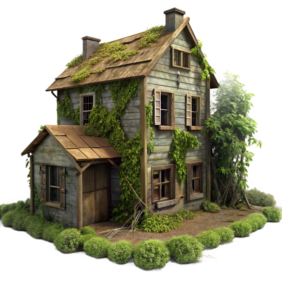 impressive artistic Abandoned Farmhouse Overgrown Vines authentic png